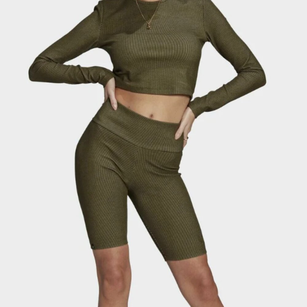 Adidas Olive Green High Waist Bike Shorts Size L